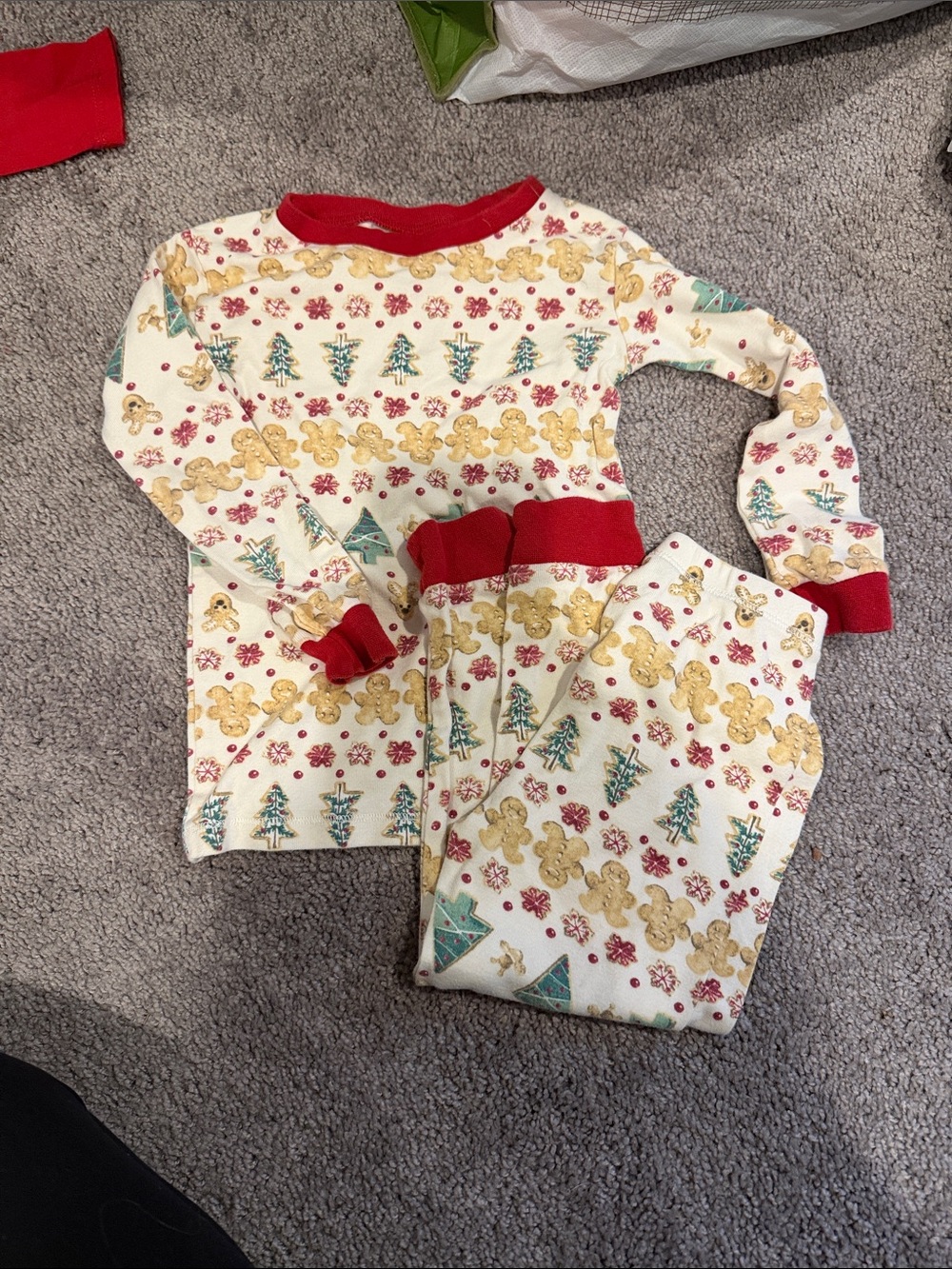 3T Burts Bees Holiday Gingerbread and Tree Pajama Set - Red Trim